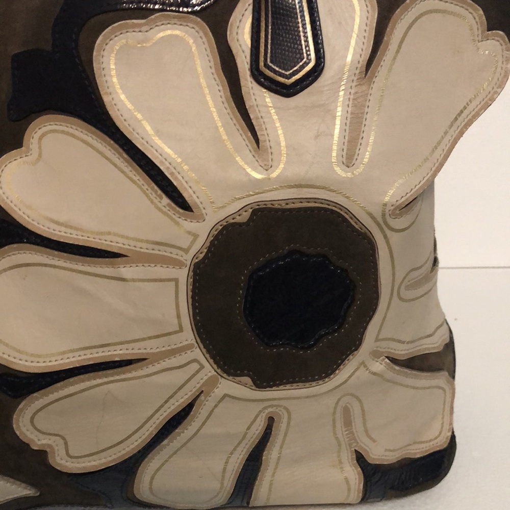 Coach Poppy Large Floral Appliqué Tote in Cream, Brown, Black - Picture 3 of 11